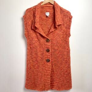 Chicos Chunky Textured Knit Sweater Vest Large Lagenlook Cottage Layering Goblin